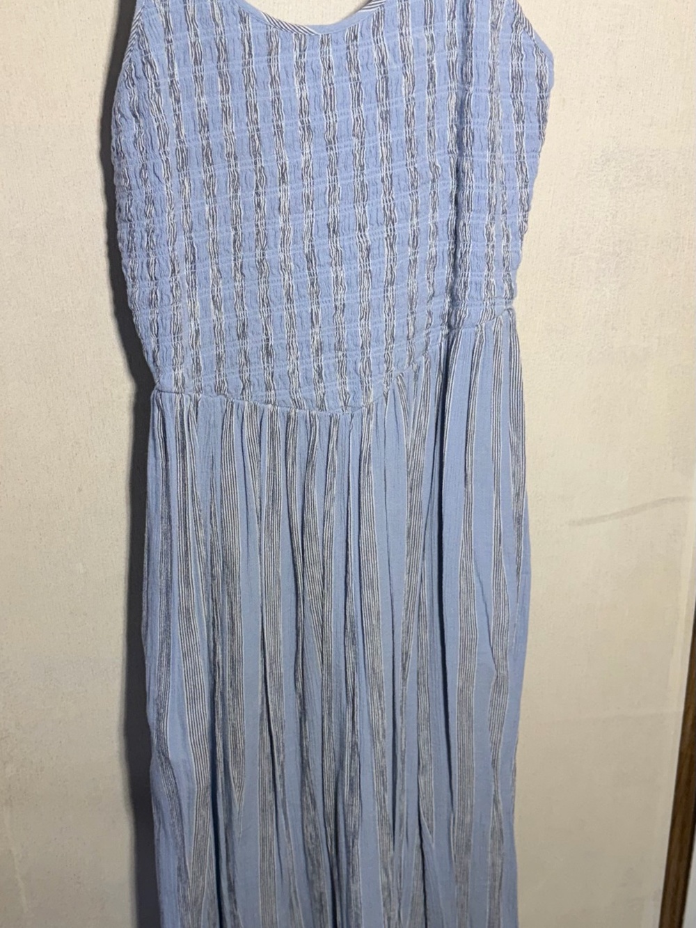 Aerie Light Blue Midi Dress Large Smocked Bodice Strappy Flowy Summer Dress
